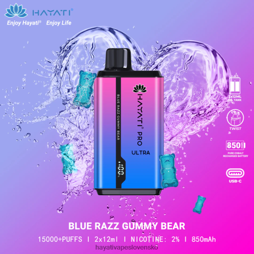 Hayati Pro Ultra jednorazové 15 000 vstrekov - 042ZXR194 Hayati Vape Price modrý razz gumený medvedík