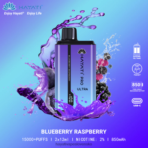 Hayati Pro Ultra jednorazové 15 000 vstrekov - 042ZXR196 Hayati Vape Near Me čučoriedka malina