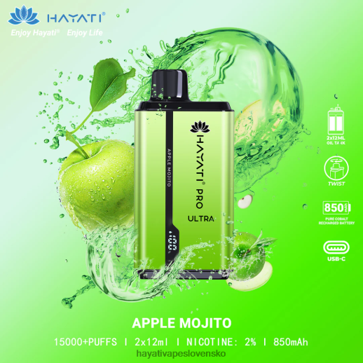 Hayati Pro Ultra jednorazové 15 000 vstrekov - 042ZXR200 Hayati Flavour Vapes jablkové mojito