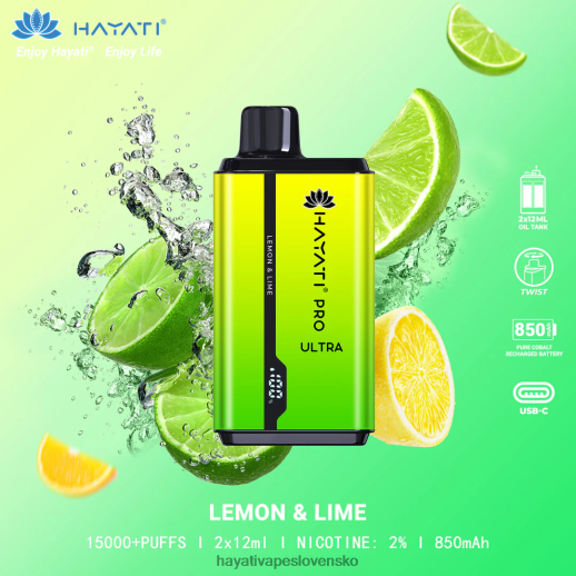 Hayati Pro Ultra jednorazové 15 000 vstrekov - 042ZXR203 Hayati Vape Slovensko citrón limetka