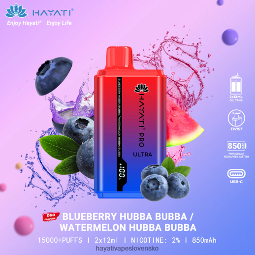 Hayati Pro Ultra jednorazové 15 000 vstrekov - 042ZXR217 Hayati Vapes Wholesale čučoriedka hubba bubba/melón hubba bubba