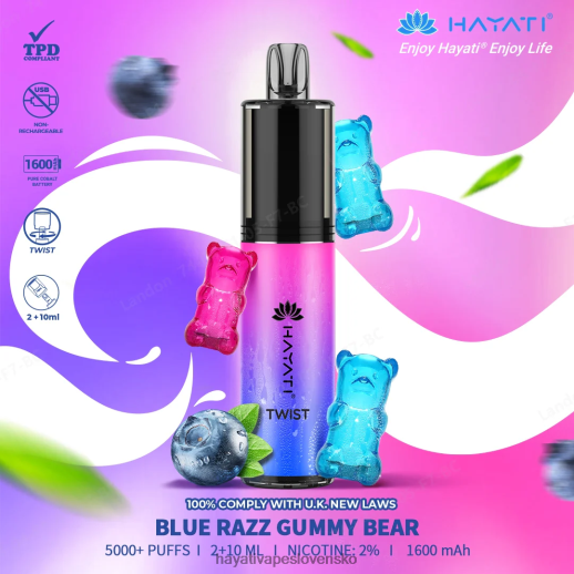 Hayati Twist jednorazové - 042ZXR64 Hayati Vape Price modrý razz gumený medvedík