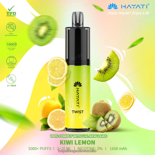 Hayati Twist jednorazové - 042ZXR73 Hayati Vape Slovensko kiwi citrón