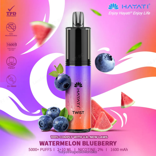 Hayati Twist jednorazové - 042ZXR88 Hayati Vape Shop vodný melón čučoriedka