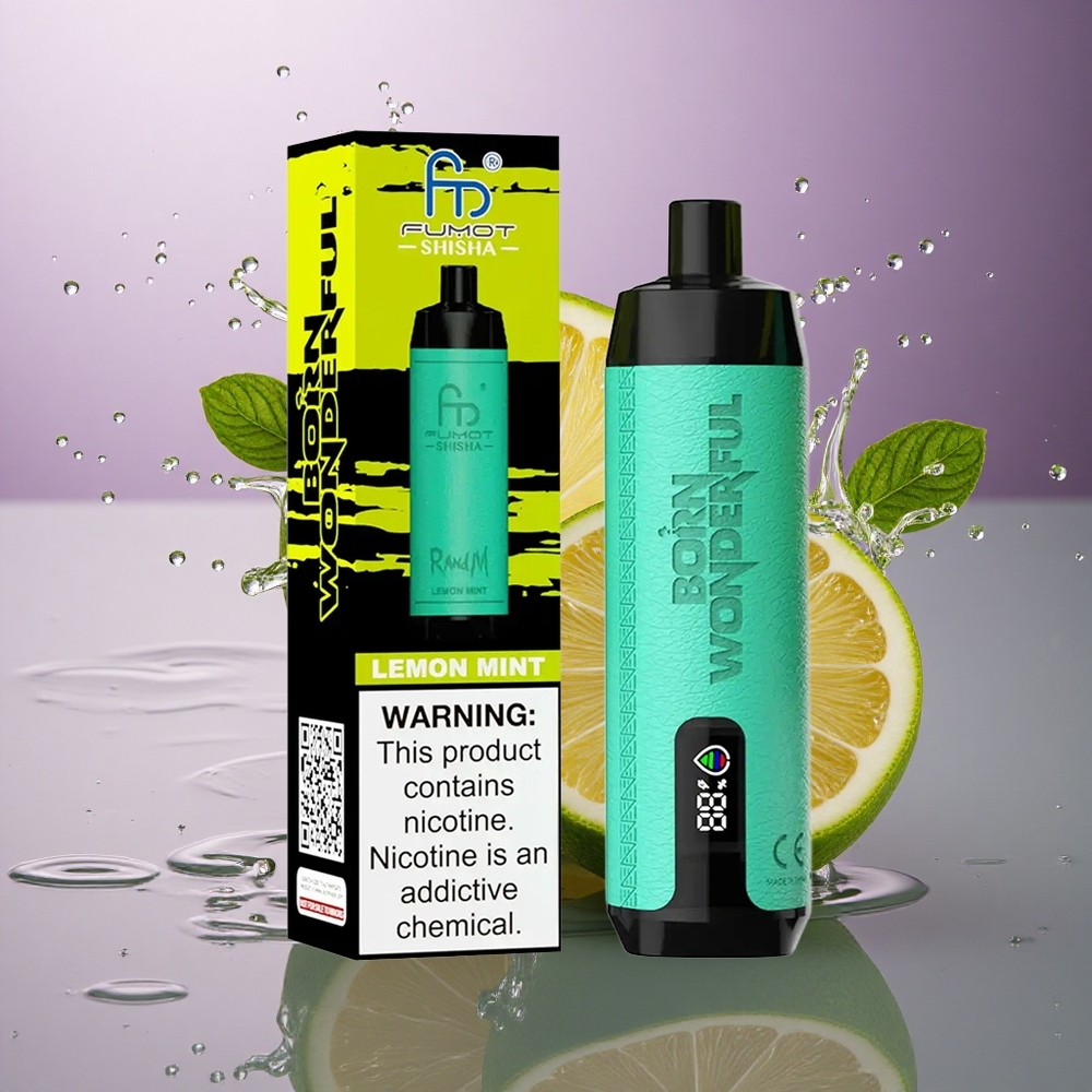 RandM Fumot Shisha 10000 Puffs Citrónová Mäta Typ-C 850mAh 0,5% Nikotínu