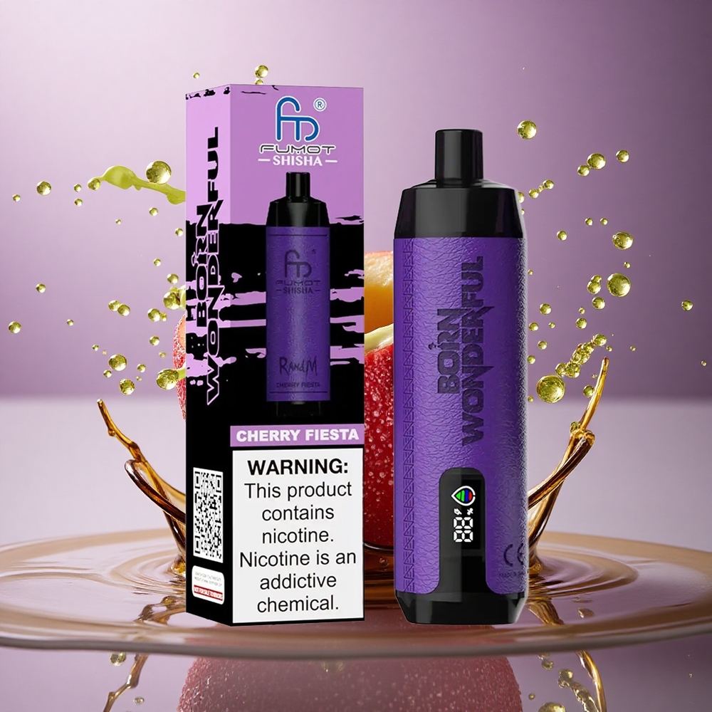 RandM Fumot Shisha 10000 Puffs Čerešňová fiesta s batériou 850 mAh a nikotínom 0,5%