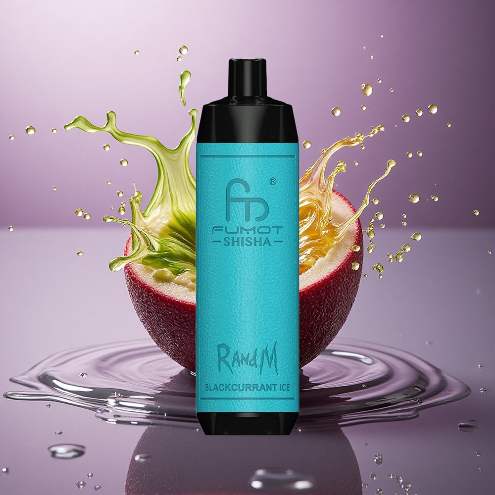 RandM Fumot Shisha 10000 Puffs Čierne ríbezľové ľadové 18ml 850mAh 0,5% nikotínu