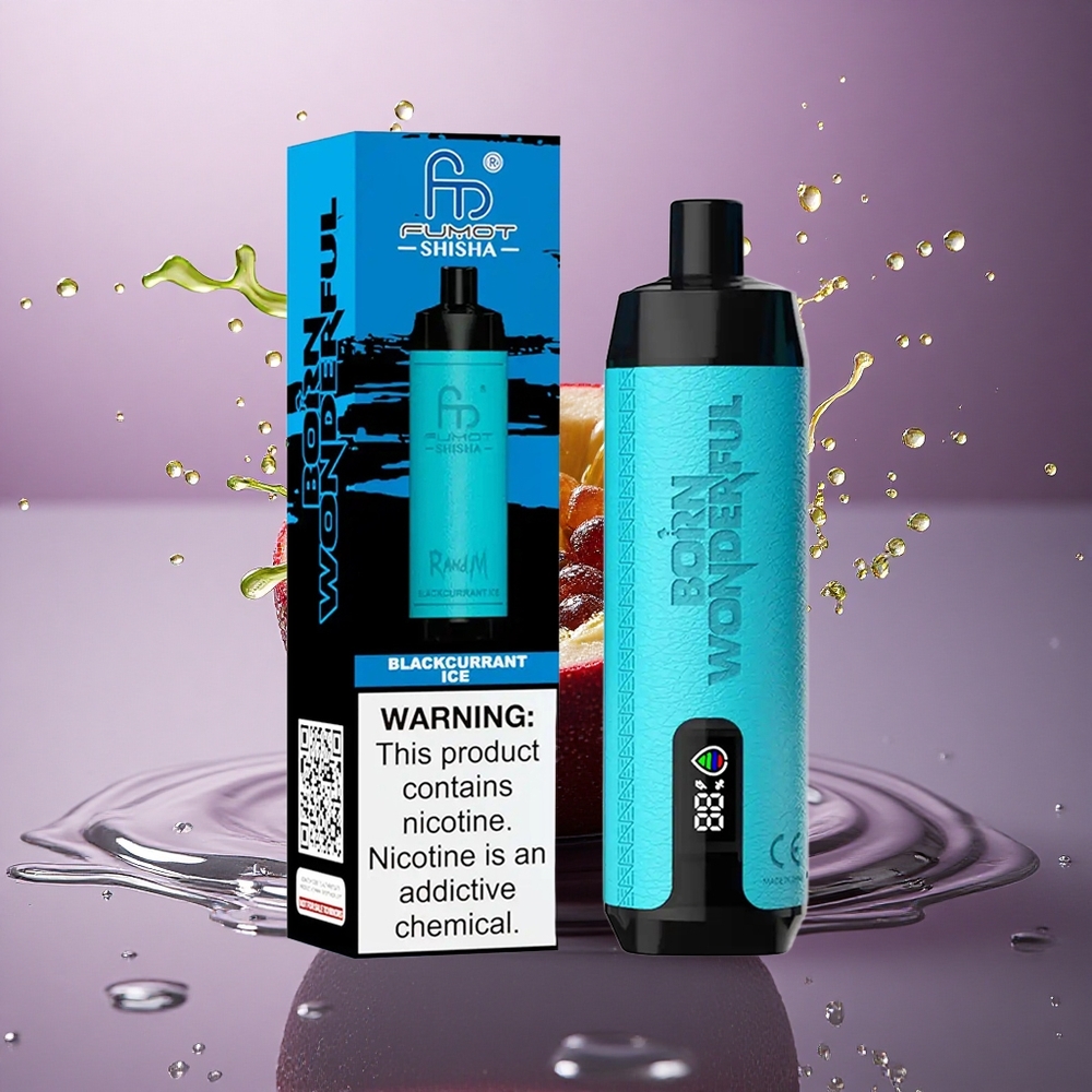RandM Fumot Shisha 10000 Puffs Čierne ríbezľové ľadové 18ml 850mAh 0,5% nikotínu