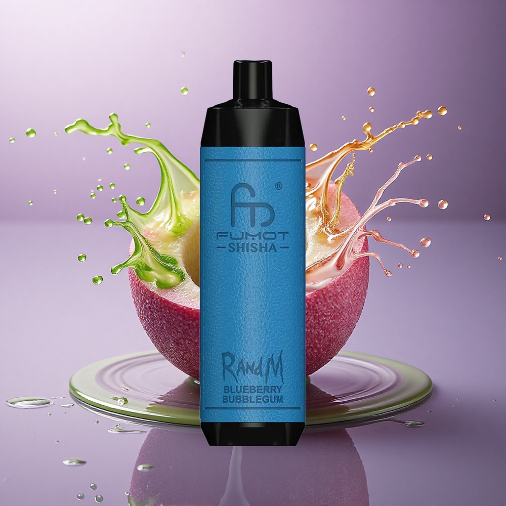 RandM Fumot Shisha 10000 Puffs Čučoriedková Bublinková Žuvačka 0,5% Nikotínu 850 mAh 18ml