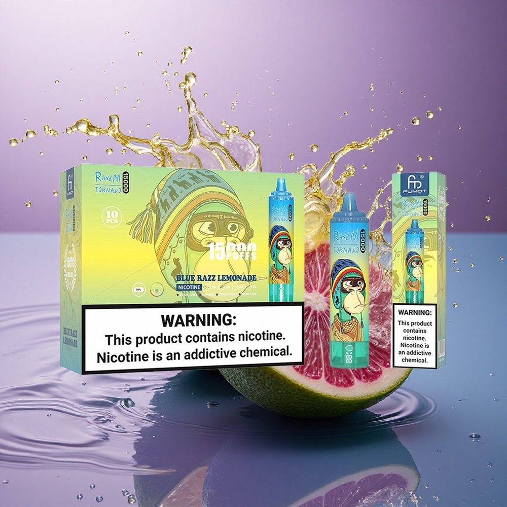 RandM Fumot Tornado 15000 Puffs Modrá Malina Limonáda 850mAh Mesh