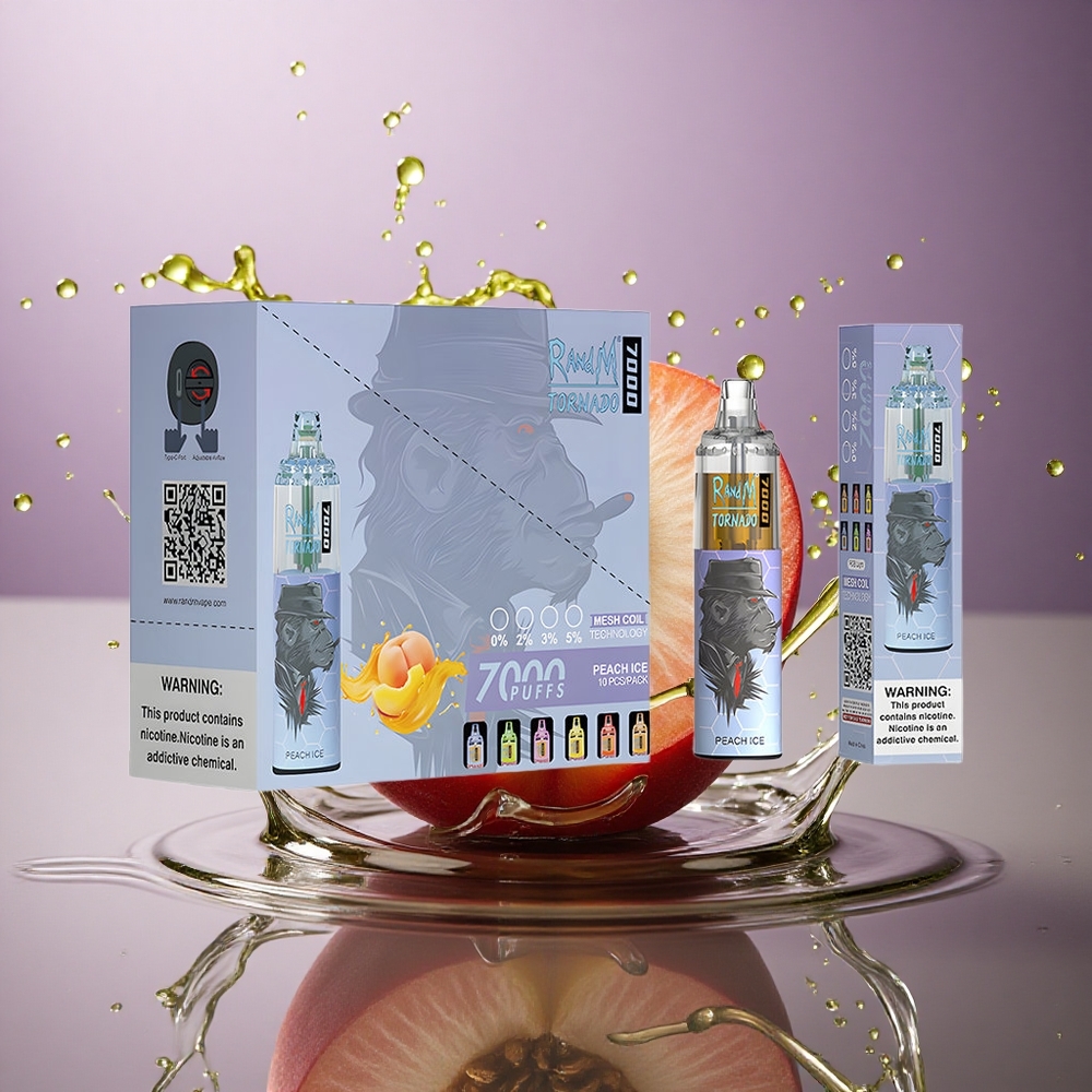 RandM Fumot Tornado 7000 Puffs Broskevový ľad s 14ML a 5% nikotínu