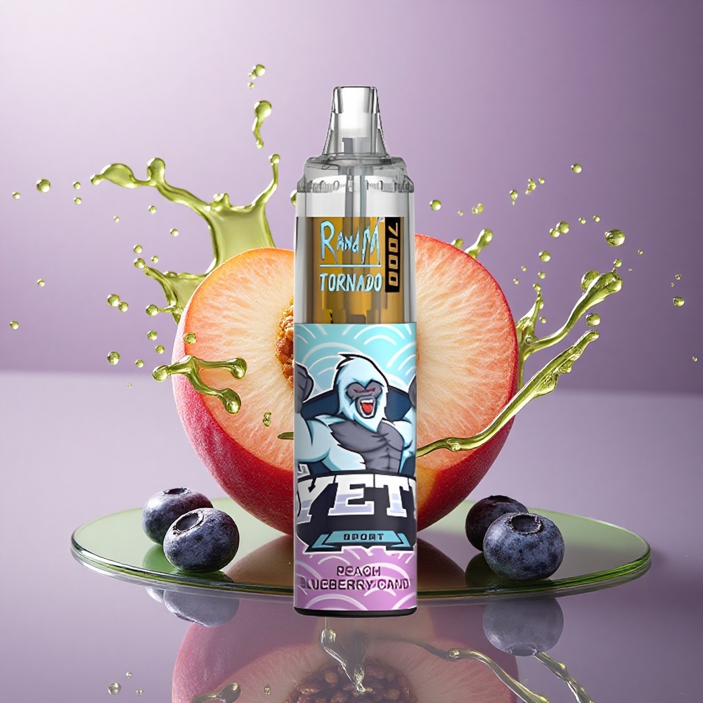 RandM Fumot Tornado 7000 Puffs Broskyňovo-čučoriedkové cukríky s 5% nikotínu a 850 mAh batériou