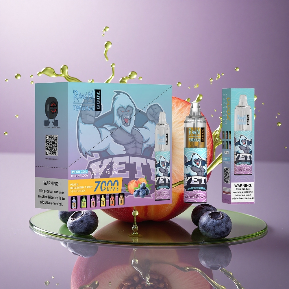 RandM Fumot Tornado 7000 Puffs Broskyňovo-čučoriedkové cukríky s 5% nikotínu a 850 mAh batériou