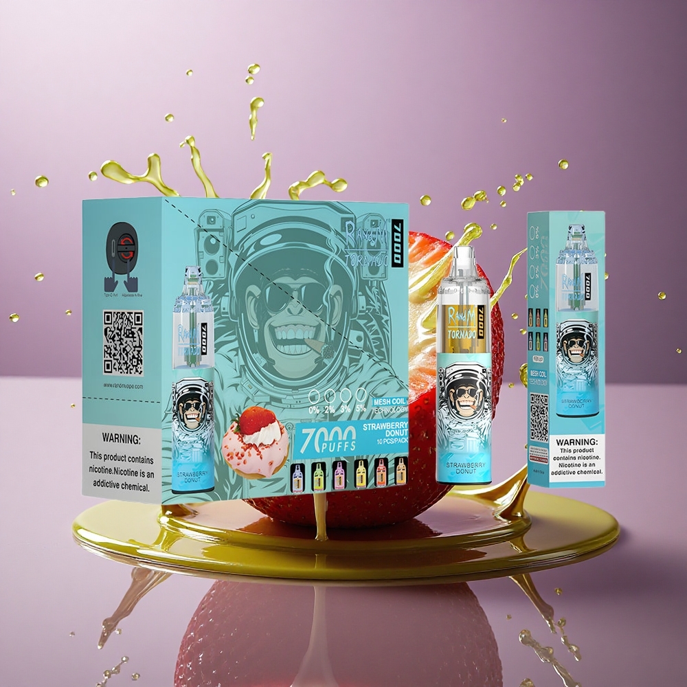 RandM Fumot Tornado 7000 Puffs Jahodový Donút 850 mAh Typ-C 5% nikotín