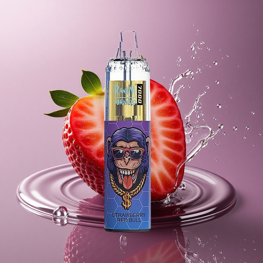 RandM Fumot Tornado 7000 Puffs Jahodový Red Bull s 850 mAh a nastaviteľným vzduchom