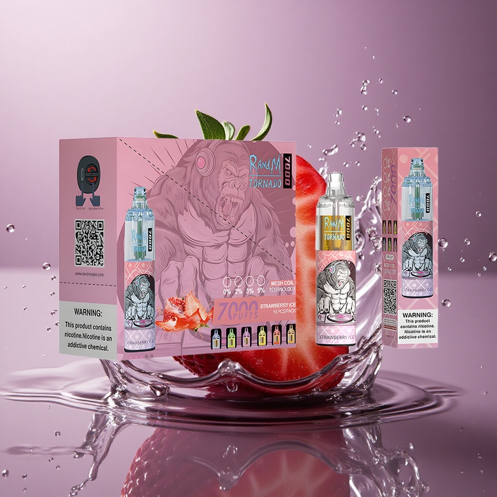 RandM Fumot Tornado 7000 Puffs Jahodový ľad s 5% nikotínu a 850 mAh batériou