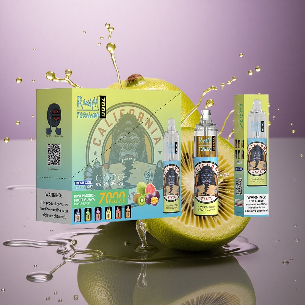 RandM Fumot Tornado 7000 Puffs Kiwi Marakuja Guava s batériou 850 mAh a nikotínom 5%