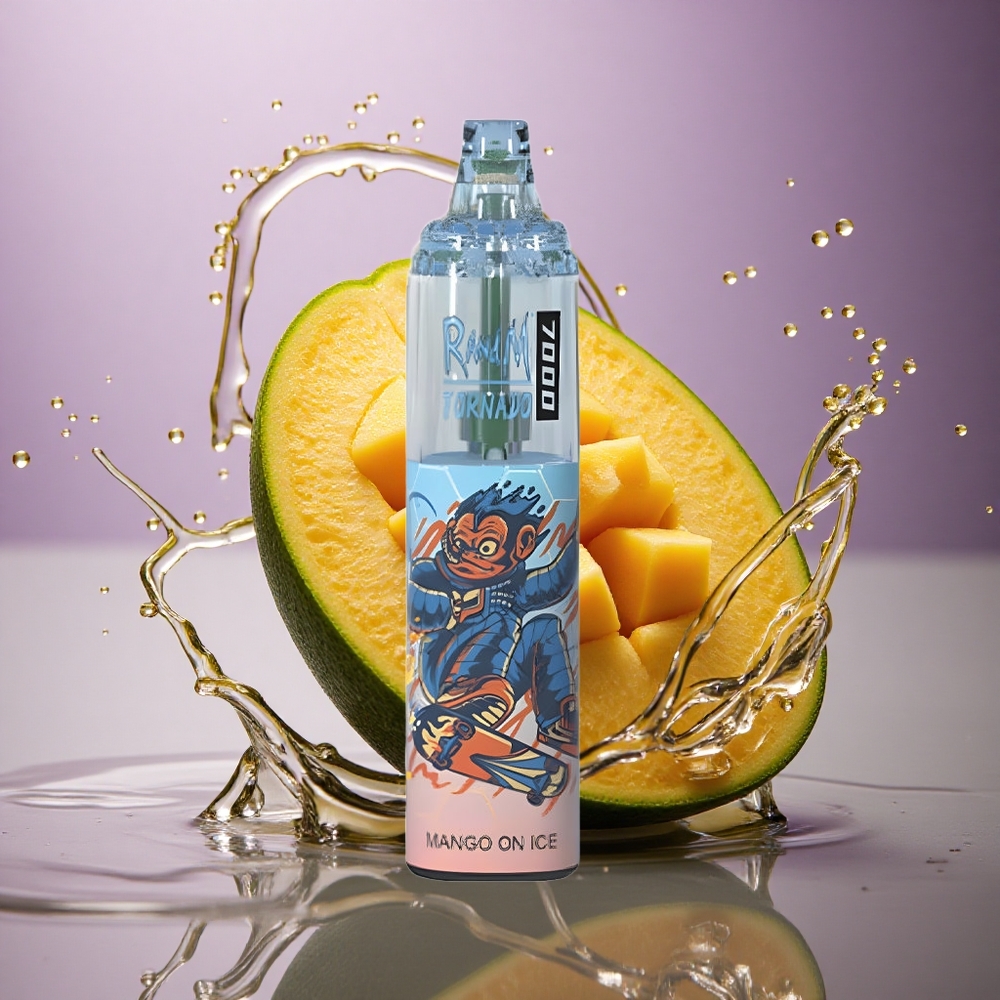 RandM Fumot Tornado 7000 Puffs Mango na ľade s 850 mAh a nastaviteľným vzduchom