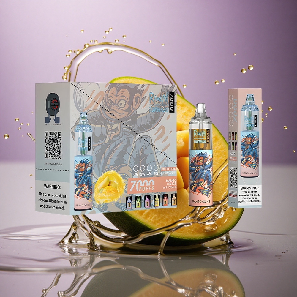 RandM Fumot Tornado 7000 Puffs Mango na ľade s 850 mAh a nastaviteľným vzduchom