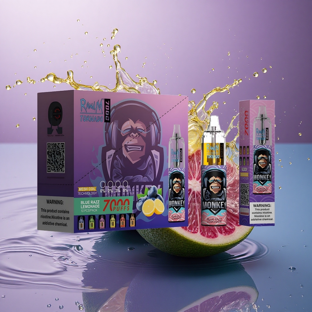 RandM Fumot Tornado 7000 Puffs Modrá Malina Limonáda s 850 mAh a Typ-C