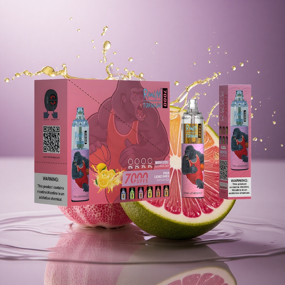 RandM Fumot Tornado 7000 Puffs Ružová Limonáda s 5% nikotínu a 850 mAh batériou