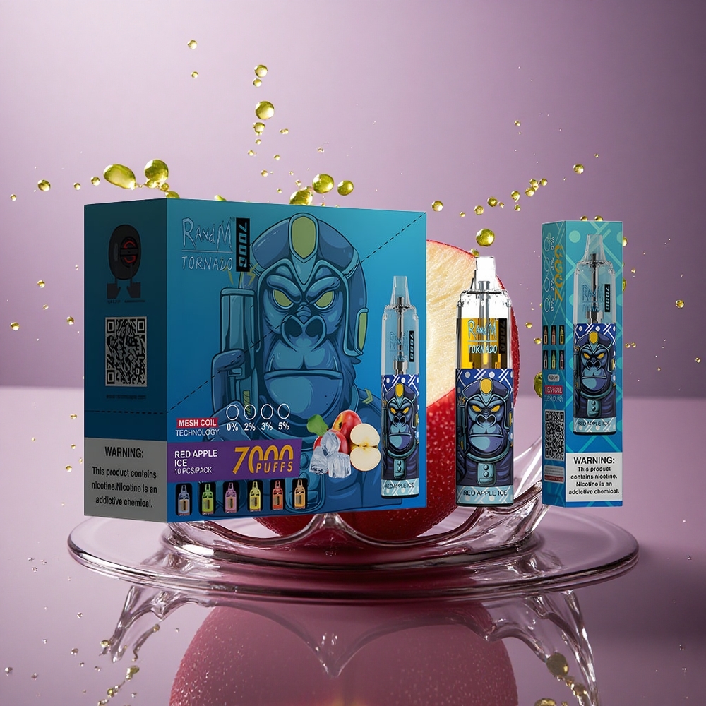 RandM Fumot Tornado 7000 Puffs Červené Jablkový Ľad s 850 mAh a 5% nikotínu