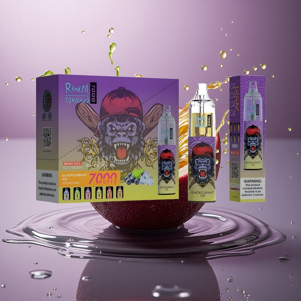 RandM Fumot Tornado 7000 Puffs Čierne ríbezle ľad s 5% nikotínu a 850 mAh batériou