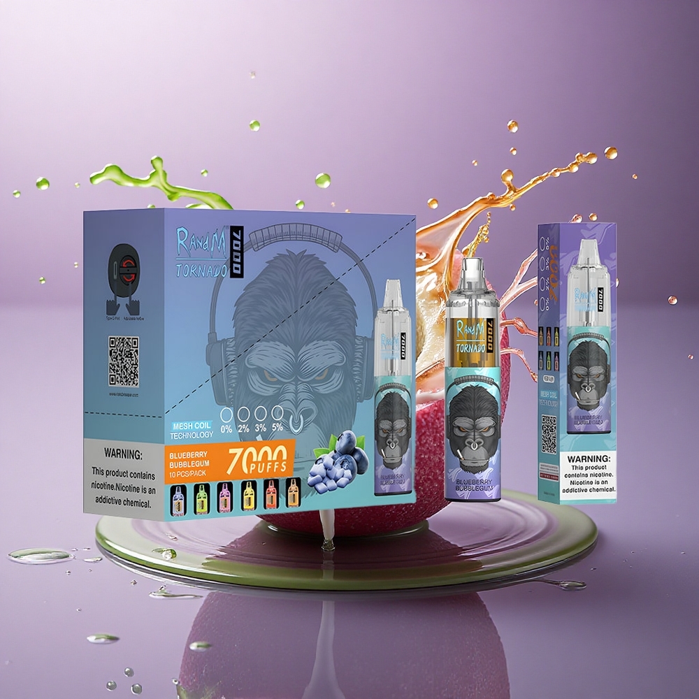 RandM Fumot Tornado 7000 Puffs Čučoriedková žuvačka s 850 mAh a 5% nikotínu