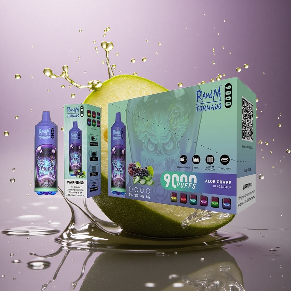 RandM Fumot Tornado 9000 Puffs Aloe Hroznový s Mesh Cievkou a 18 mL