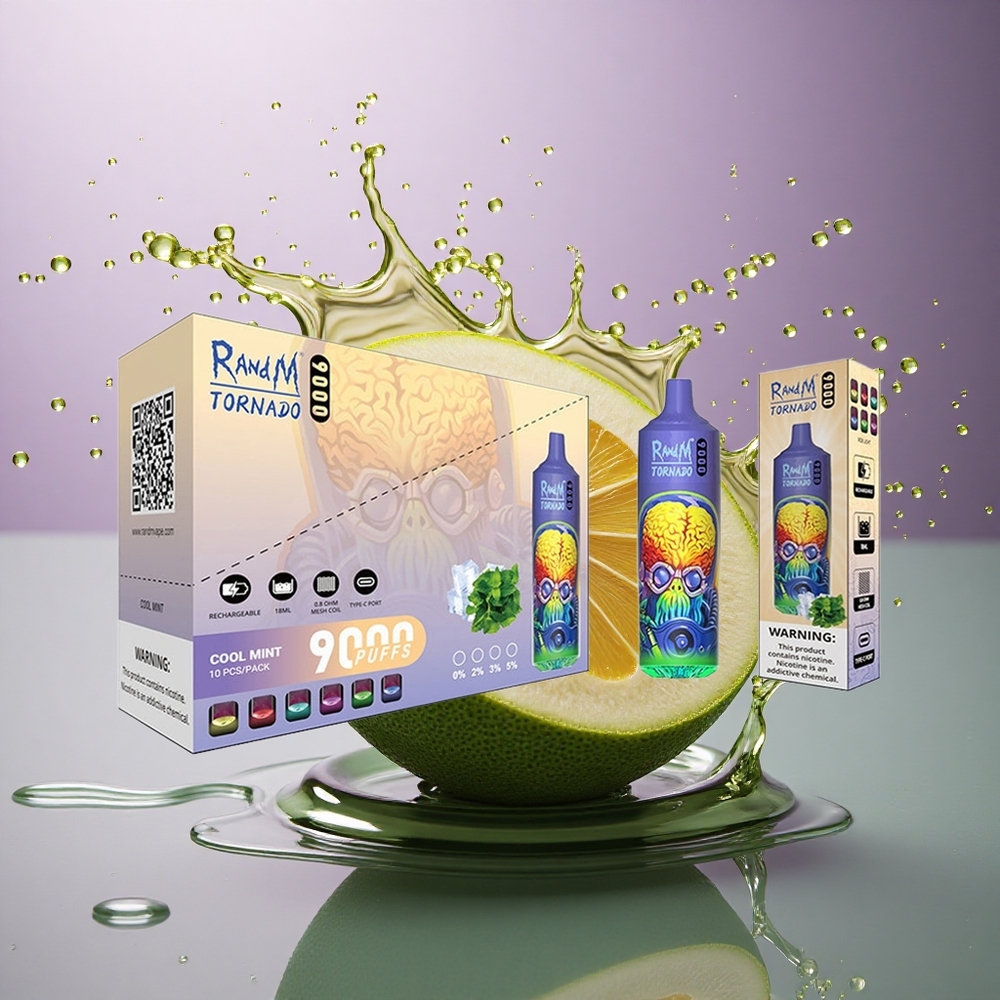 RandM Fumot Tornado 9000 Puffs Chladivá Mäta s RGB Displejom a 18 mL Náplňou