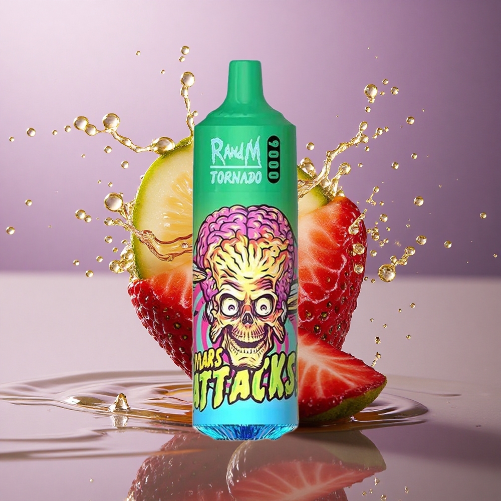 RandM Fumot Tornado 9000 Puffs Jahodová Limonáda s Mriežkovou Cievkou a 850 mAh Batériou