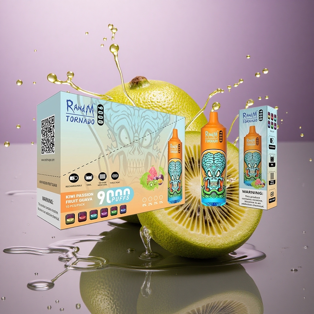 RandM Fumot Tornado 9000 Puffs Kiwi Maracuja Guava s Batériou 850 mAh a Mesh Cievkou