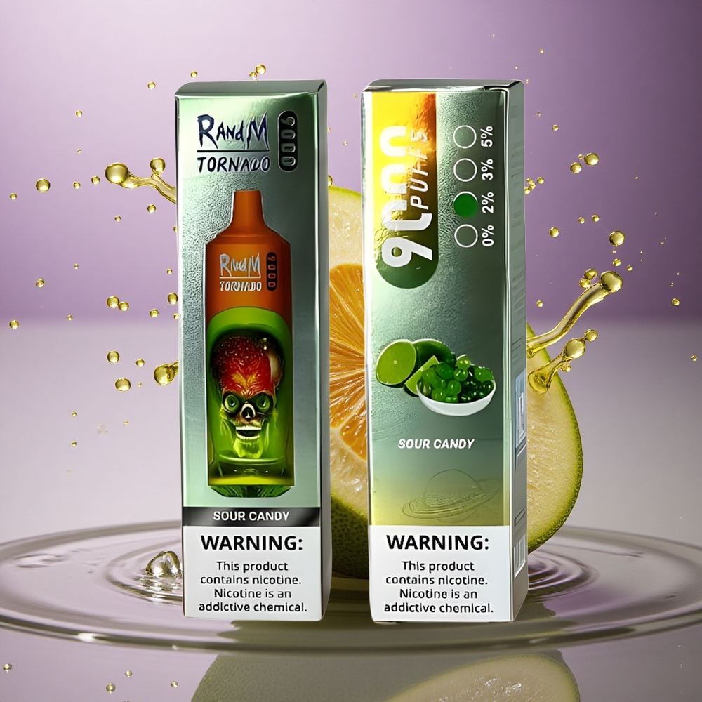 RandM Fumot Tornado 9000 Puffs Kyslé cukríky s 18 mL náplne a mriežkovou cievkou