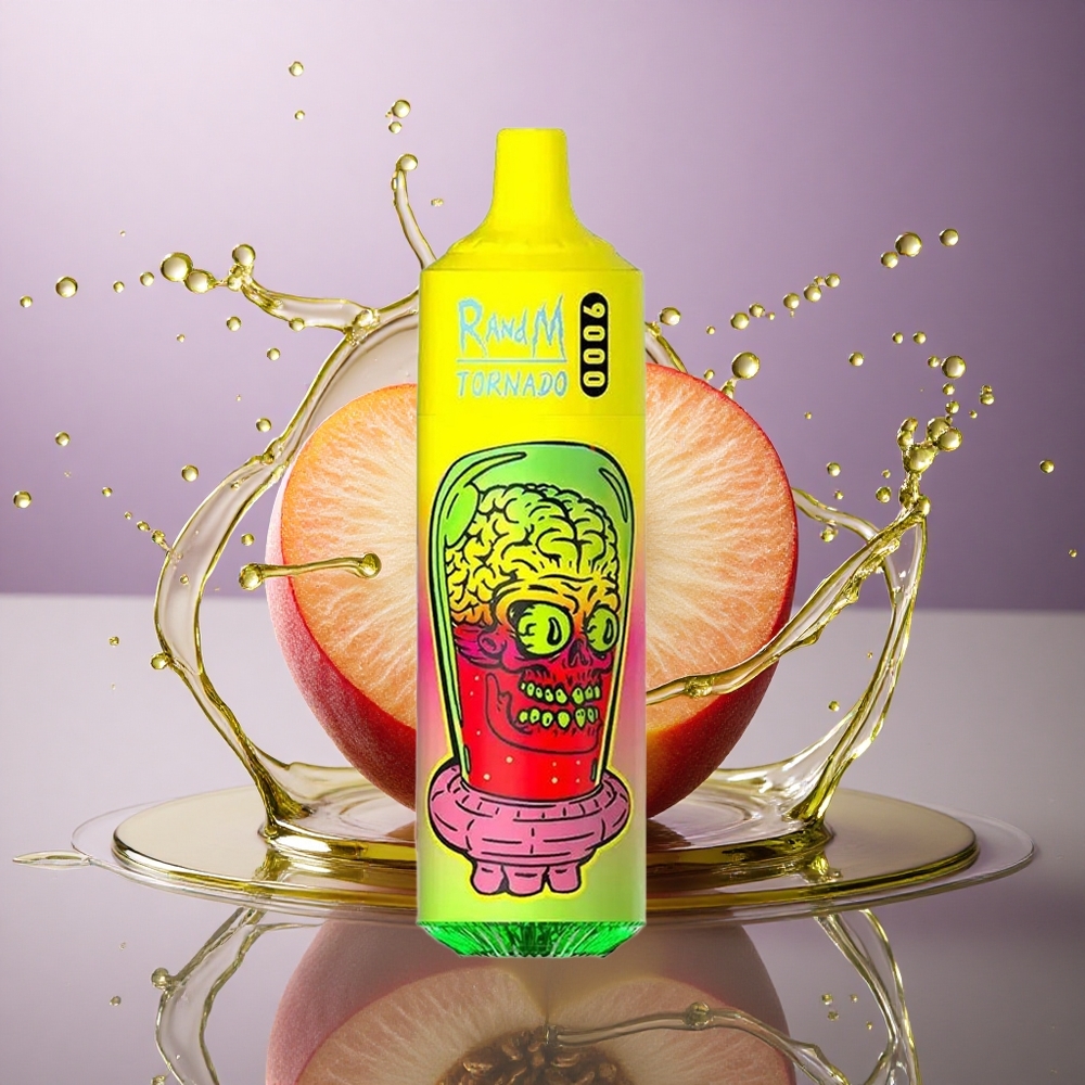 RandM Fumot Tornado 9000 Puffs Letný Broskyňový ľad s 18 mL a Mesh Cievkou