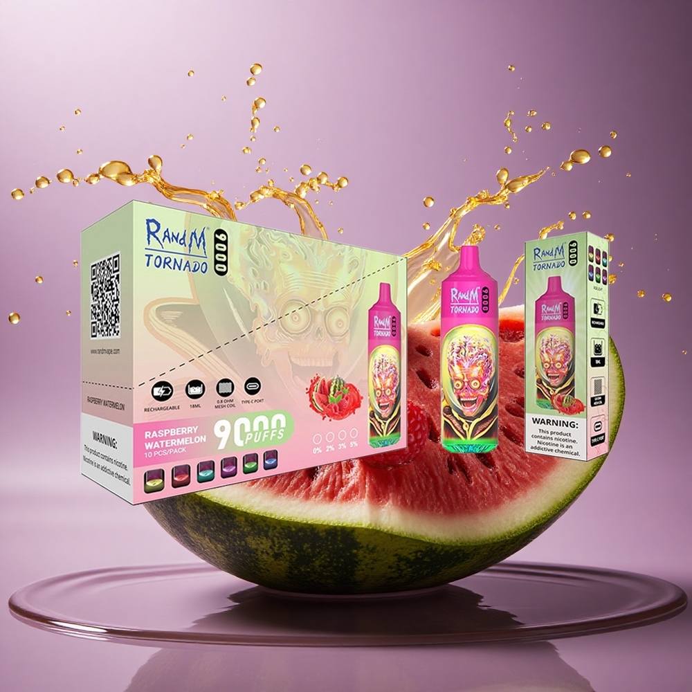 RandM Fumot Tornado 9000 Puffs Malinový Melón s Mesh Cievkou a 850 mAh Batériou