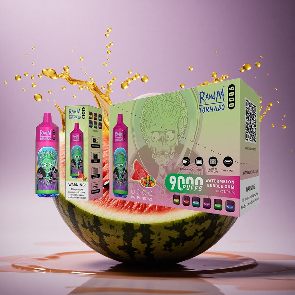 RandM Fumot Tornado 9000 Puffs Melónová Bublinková Žuvačka s 18 mL a 850 mAh Batériou