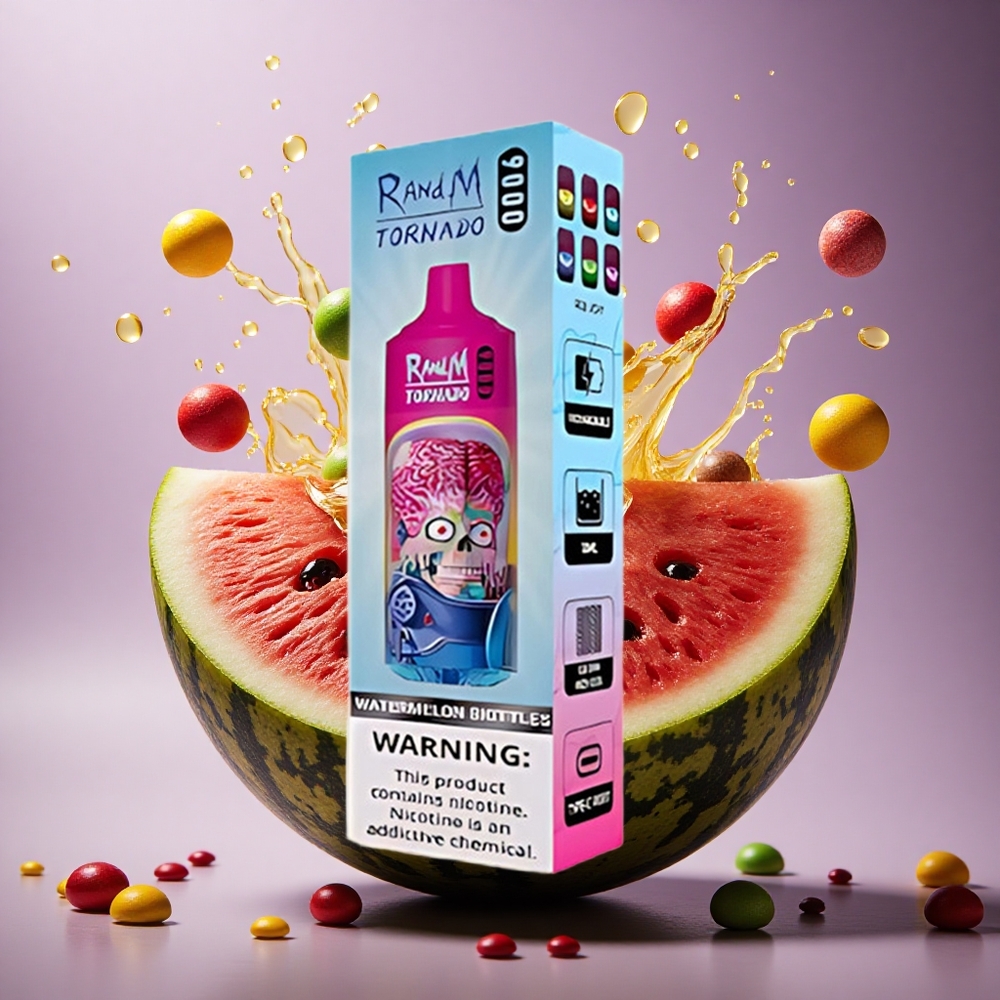 RandM Fumot Tornado 9000 Puffs Melónové Skittles s 18 mL náplňou a Mesh Coil