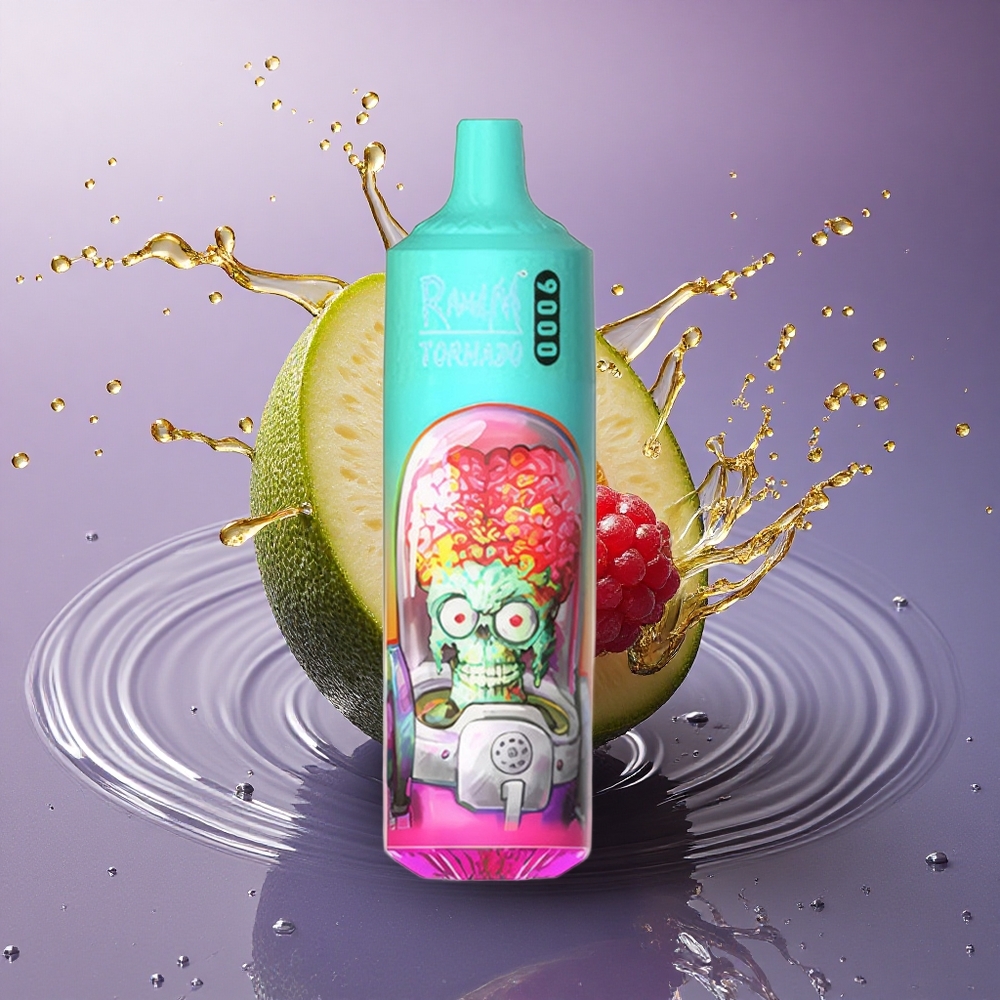 RandM Fumot Tornado 9000 Puffs Modrá Kyslá Malina s 850 mAh a Mesh Cievkou