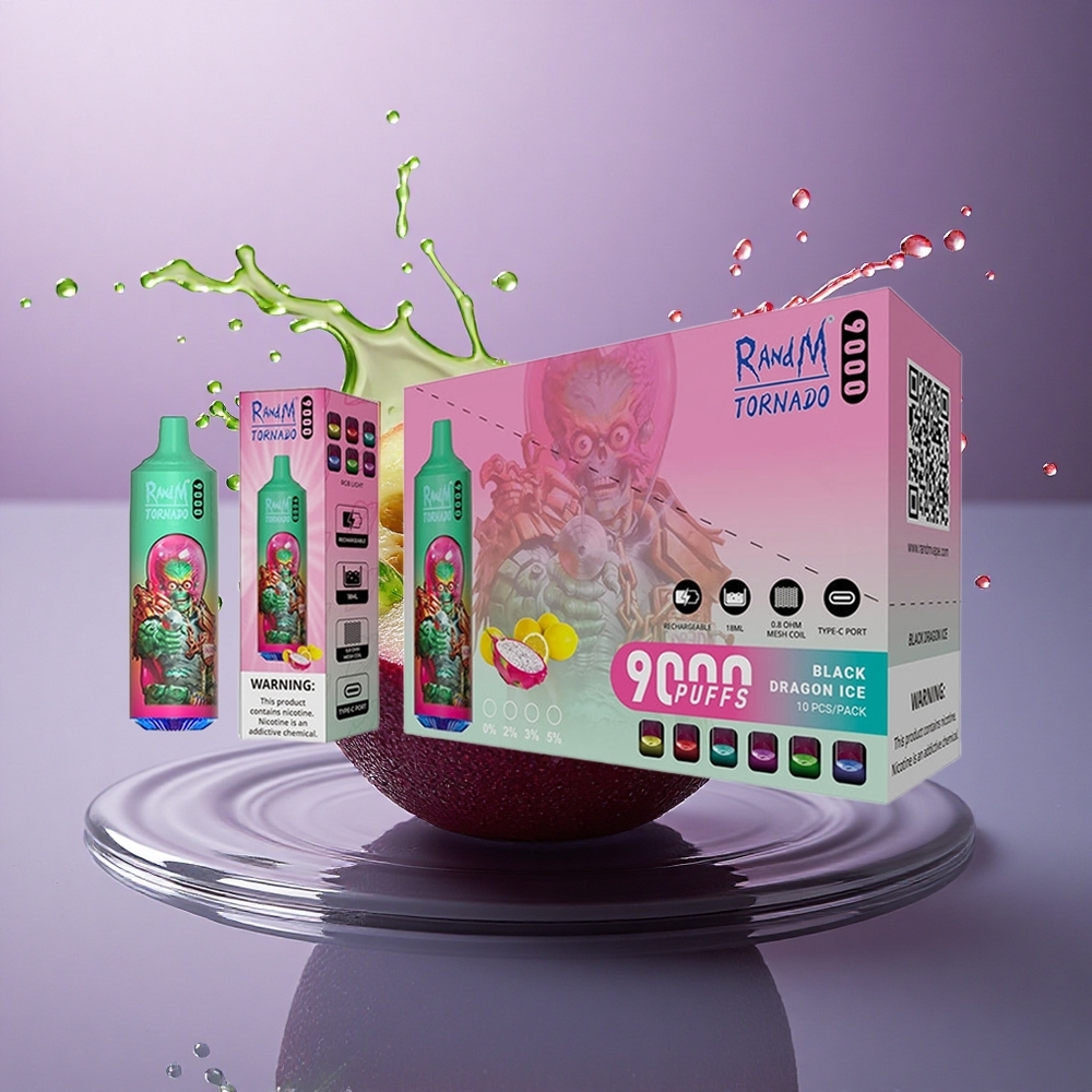 RandM Fumot Tornado 9000 Puffs Modrá Malina Kush 18 mL Mesh