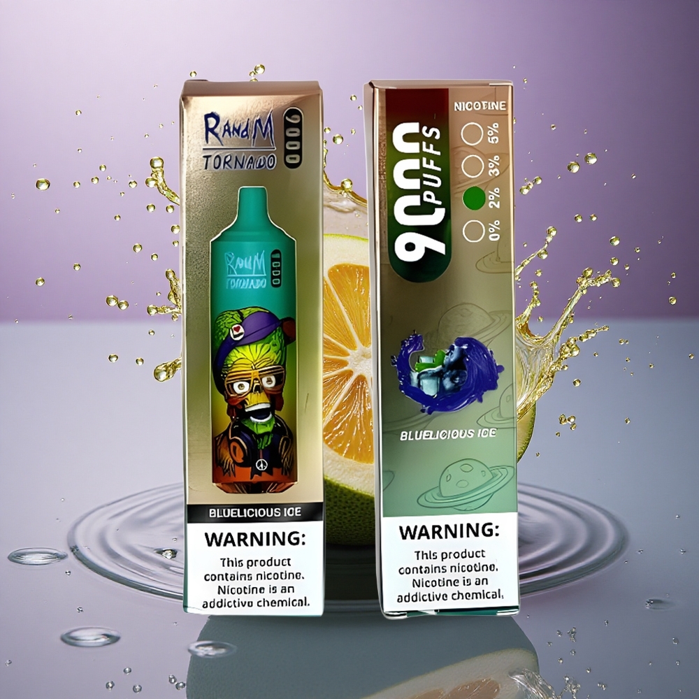 RandM Fumot Tornado 9000 Puffs Modráladová ľadová 850 mAh 18 mL Mriežková Cievka
