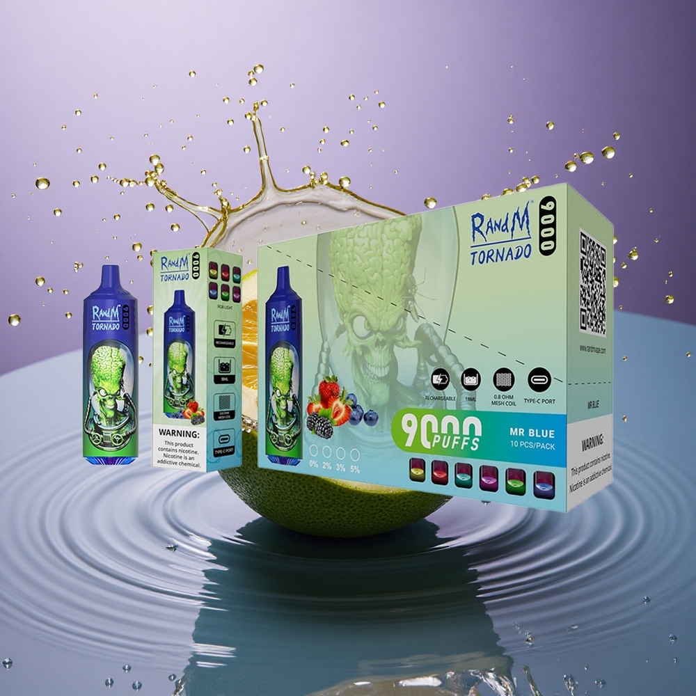 RandM Fumot Tornado 9000 Puffs Pán Modrý s Batériou 850 mAh a Tekutinou 18 mL