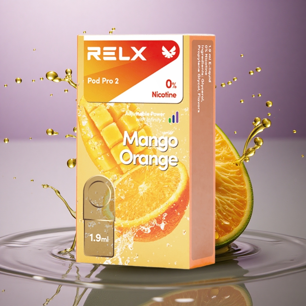 Relx Pod Pro 2 Vape Device Mango Pomaranč 0mg/ml, 1,9ml, 3 režimy (5,5W/6,5W/8W)