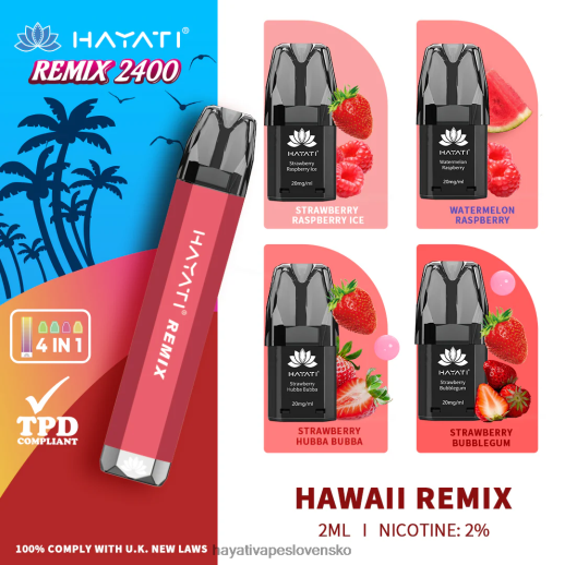 Hayati Remix systém predplnených kapsúl 2400 šlukov - 042ZXR54 Hayati Vape Price havajský remix
