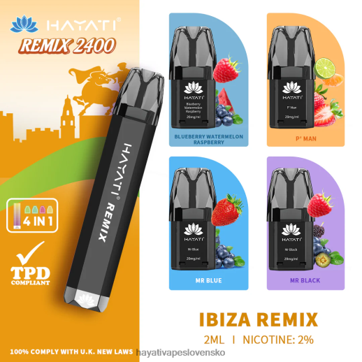 Hayati Remix systém predplnených kapsúl 2400 šlukov - 042ZXR55 Hayati Vape Flavours ibiza remix